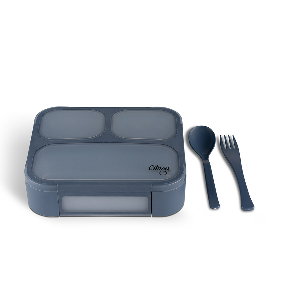 Microwavable Lunchbox with Fork and Spoon - Dark Blue